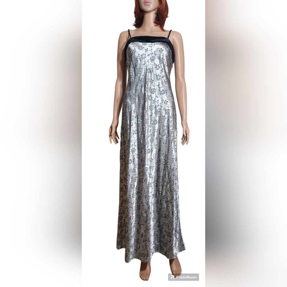 Vintage Steppin Out Dress Metallic Silver Floral Formal Prom 90s Size 9/10